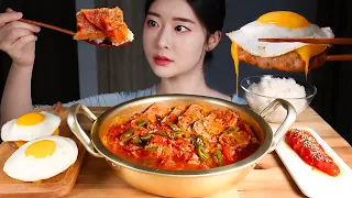 ASMR SPICY SPAM TUNA KIMCHI STEW & CHEESY HAMBURG STEAK HOME COOKED MEAL MUKBANG Eating Show