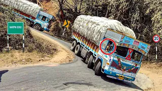 Lorry Videos : Dare Drive At Risky Ghat Down Turnings | Truck Driving Skills | Trucks In Mud