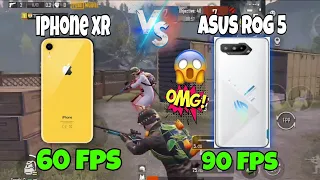 ASUS ROG PHONE 5 90 FPS⚡ VS IPHONE XR 60 FPS⚡ PUBG TEST 🔥1V1 TDM M24 PUBG MOBILE 4 FINGER CLAW GYRAO