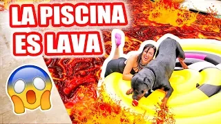 LA PISCINA ES LAVA CON MI PERRO 😱 KARIM APRENDE A NADAR 😂👏 Reto Extremo 🔥 Sandra Cires Art