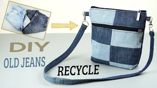 DIY Make a crossbody bag from old jeans - Ceative recyling idea