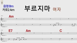 부르지마 여자 Bm /카포2 Am /통기타 카포 악보영상