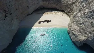 4K Drone View Navagio Beach,  Shipwreck Beach- Zakynthos, Greece