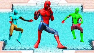 GTA 5 Rainbow Spiderman Jumping Into Pool (Euphoria Physics/Ragdolls) #9