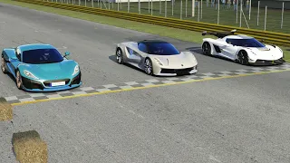 Koenigsegg Jesko vs Rimac Nevera vs Lotus Evija at Monza Full Course