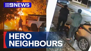 Man saved by hero neighbours after fleeing burning Queensland home | 9 News Australia