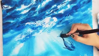 Time Lapse Watercolor Underwater Whale by Untamed Little Wolf