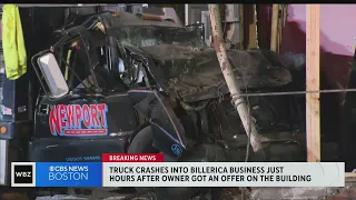 Truck crashes into empty building in Billerica