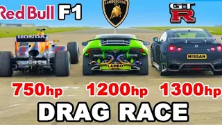 F1 Car 🔥 vs 1200hp Lamborghini🔥 vs 1300hp GT-R NISMO🥵 : DRUG RACE