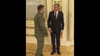 Zelensky shaking hands with visiting US Sec.of State Antony Blinken in Kyiv, Ukraine