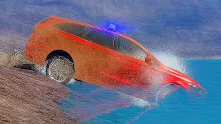 Cars Falling into Water After Getting Dirty in Mud Pit - BeamNG.drive