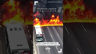 Bus in Argentina catches fire, sending flames across highway