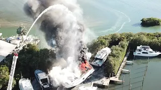 MASSIVE Boat Fire and Firefight Caught on Video! Awesome Drone footage!