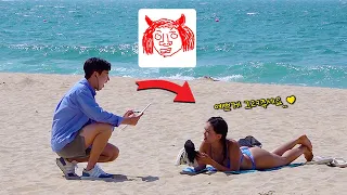 Drawing portraits of pretty girls. In Korea Beach!