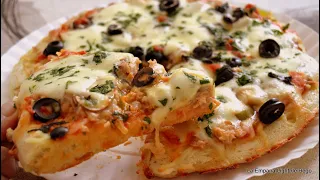 Pizza a la Sartén sin horno. Receta Fácil de Pizza Vegetal con Atún.