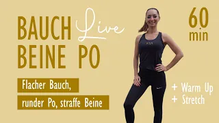 BAUCH BEINE PO LIVE Session / mit Warm-Up und Stretching | Katja Seifried