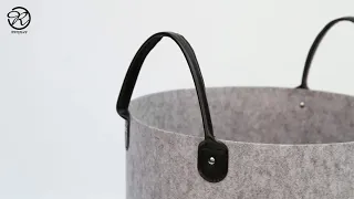 Foldable felt laundry basket hamper clothing felt storage basket with Leather handle