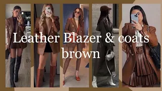 outfits brown leather jacket ideas |2024| how to style brown leather blazers for autumn & winter
