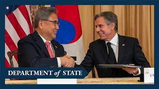 Secretary Blinken and ROK Foreign Minister Park Jin at signing ceremony and joint press availability