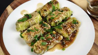 Healthy Vegan Cabbage Rolls Recipe 🥬 Chinese Cabbage Rolls with Tofu Stuffing!