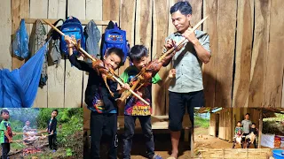 Orphan Boy Enjoy grilled meat, grilled duck, outdoor barbecue, go to school, vegetables garden