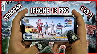 IPHONE 13 PRO PUBG 1 VS 4 HANDCAM GAMEPLAY | 4 FINGERS CLAW FULL GYRO | PUBG MOBILE