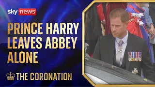 King's Coronation: Prince Harry leaves Westminster Abbey alone