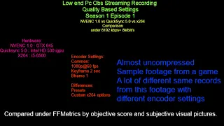 Low end PC OBS Streaming Recording Quality based Settings Season 1 Ep 1 NVENC vs Quicksync vs x264