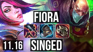 FIORA vs SINGED (TOP) | 14/1/3, Quadra, 9 solo kills, 1.4M mastery, 500+ games | NA Diamond | v11.16