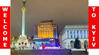 Beautiful evening Kyiv in winter, Ukraine. 13.01.2022. Прекрасен вечерний Киев зимой, Украина.