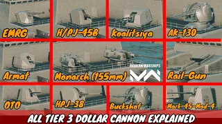 Modern Warships - All Tier 3 Cannon Explained (Dollar Only)