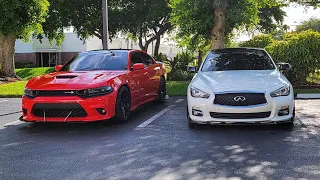 2019 Dodge Charger Scat Pack 392 vs 2017 Infinity Q50S drag races.