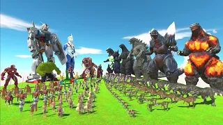 Godzilla's revolt battle vs Gundam RX-78, ZoneFighter, Superheroes - Animal Revolt Battle Simulator