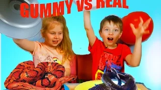 Gummy Food Challenge VS Real Food - Kids React!Обычная Еда против Мармелада! ДЕТИ реакция!