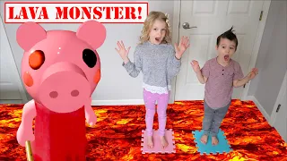The Floor is LAVA with Roblox Piggy in Real Life! Lava Roblox Piggy at My PB and J House!