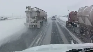 Mesmerizing Swirling Blowing Snow on the Highway - Trucker POV