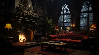 Cozy Castle Cabin Ambience - Rain and Storm Sounds with Fireplace for Sleeping, Studying & Relaxing