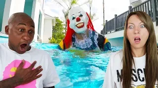 CREEPY CLOWN IN OUR SWIMMING POOL!!