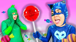 Pj Masks Play With GIANT CANDY LOLLIPOP! | PJ MASKS FUNNY MOMENTS VIDEOS