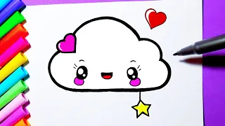 How to draw kawaii cute Cloud l Como desenhar Nuvem fofa Kawaii  ❤ Drawings to Draw