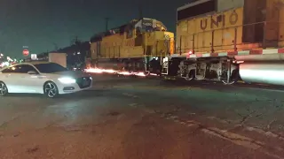 Union Pacific Locomotive Spins All 8 Wheels Glowing Hot With Sparks
