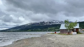 Sweden Walks: the beach of Åre mountain lake. Deserted, windy and beautiful.