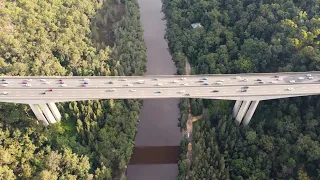 Drone aerial Mooney Mooney Creek Bridge M1 freeway Central Coast Hawkesbury River NSW Australia