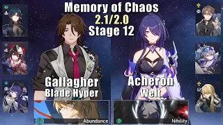 E2 Gallagher Blade Hyper & E0S1 Acheron E0 Welt | Memory of Chaos 12 2.1/2.0 3 Stars | Star Rail