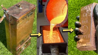 Copper Tank Casting - Pouring Copper Bullion Bar -Trash To Treasure - ASMR Metal Melting - BigStackD