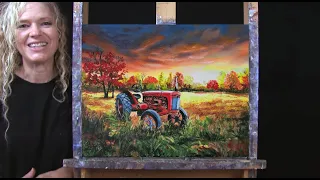 Learn How to Draw and Paint with Acrylics AUTUMN TRACTOR-Easy Beginner Online Tutorial-Time Lapse