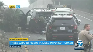 LAPD CHASE: 3 officers injured, 2 suspects arrested after pursuit ends in crash in Pacoima | ABC7