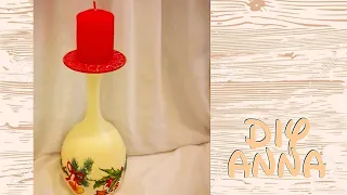 Christmas decoupage candle holder DIY ideas decorations craft tutorial / URADI SAM