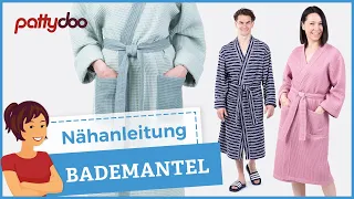 Bademantel Nähanleitung - Klassischer Schnitt aus Waffelpiqué mit Taschen, Gürtel & Blende #pattydoo