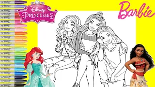 Barbie and Friends Makeover as Disney Princess Moana Aurora and Ariel Coloring Book Pages